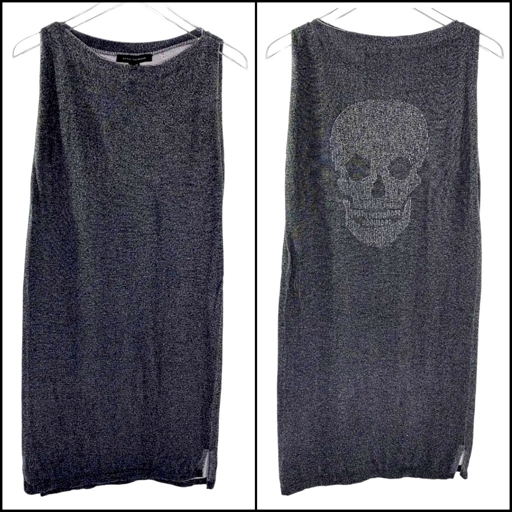 Skull Cashmere Graphic Thick Knit Heavyweight Muscle Tee Tank Top - Picture 2 of 9